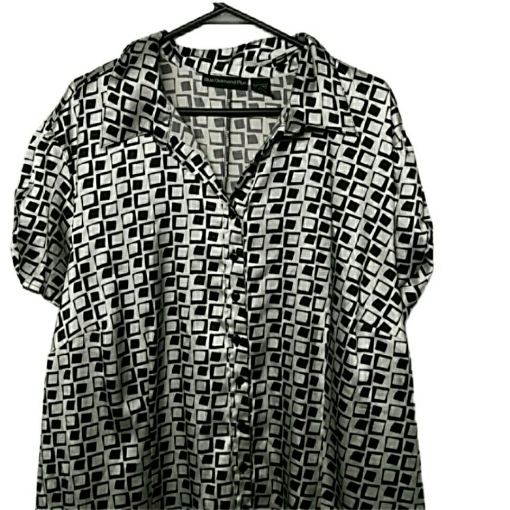 Blue Diamond Plus, Black & White Button Down Shirt, Size 22